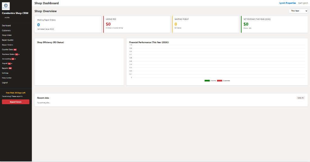 Corelentra Auto Repair Shop Dashboard